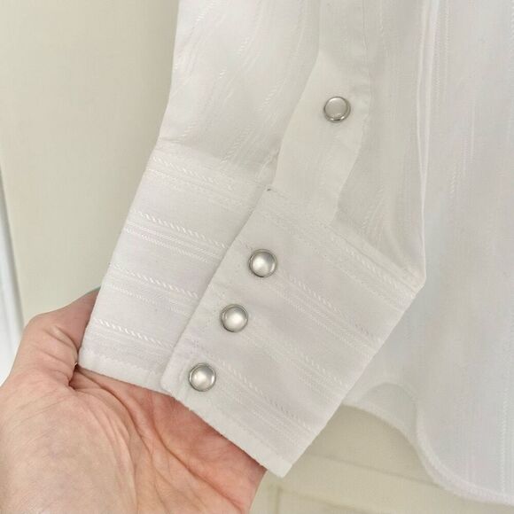 Vintage Panhandle Off White Slim Snap Western Shirt Made in USA Men's 16x34 - Picture 3 of 9